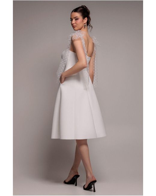 Goddiva Brown Scuba & Polka Mesh Bella Bow Multiway A-Line Midi Dress