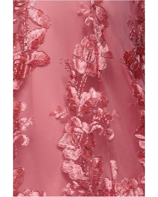 Goddiva Pink Scalloped Neck Embroidered Lace High Low Midi Dress