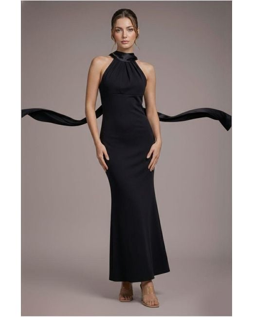 Goddiva Blue Petite Satin Multi-Tie Halterneck Maxi Dress