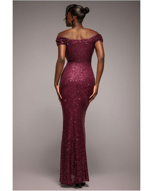 Goddiva Red Cap Sleeve Iridescent Sequin Cowl Maxi Dress
