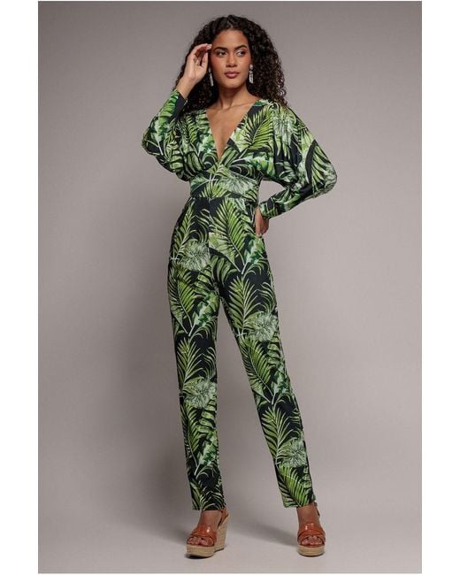 Goddiva Green Tropical Print Jumpsuit