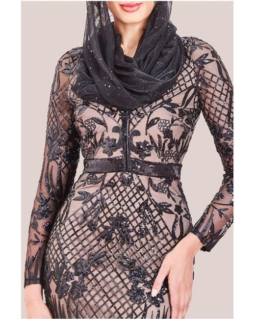 Goddiva Black Modesty Sequin Evening Maxi Dress