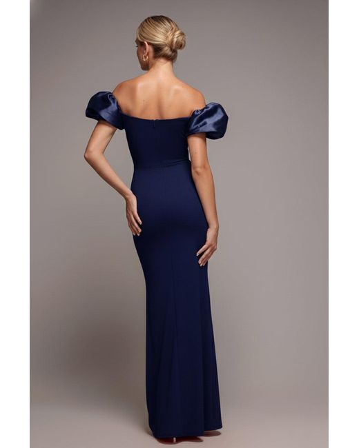 Goddiva Blue Puffy Satin Sleeve Scuba Maxi Dress