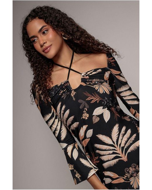 Goddiva Natural Printed Tie Back Midi Dress