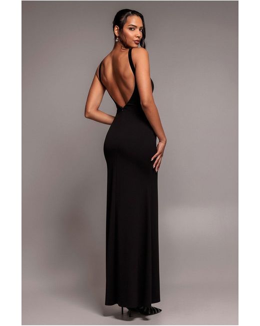 Goddiva Black Racer Neck Corsage Scuba Maxi