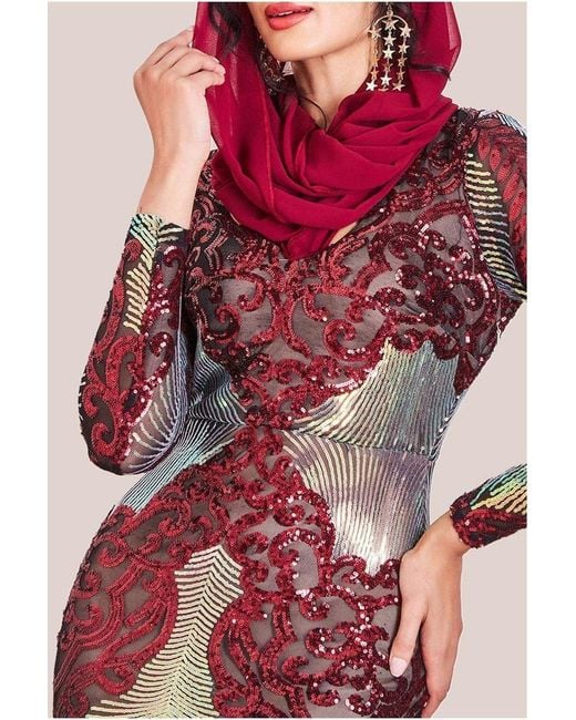 Goddiva Pink Modesty Contrast Sequin Maxi Dress