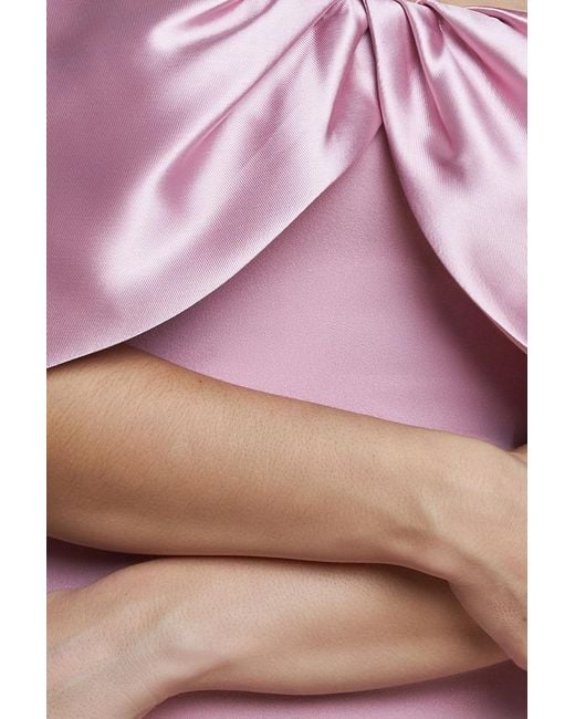 Goddiva Pink Twist Knot Satin & Scuba Bardot Maxi Dress