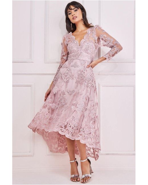 Goddiva Scalloped Lace Dipped Hem Midi Dress in Pink | Lyst UK Goddiva Scalloped Lace Dipped Hem Midi Dress in Pink | Lyst UK