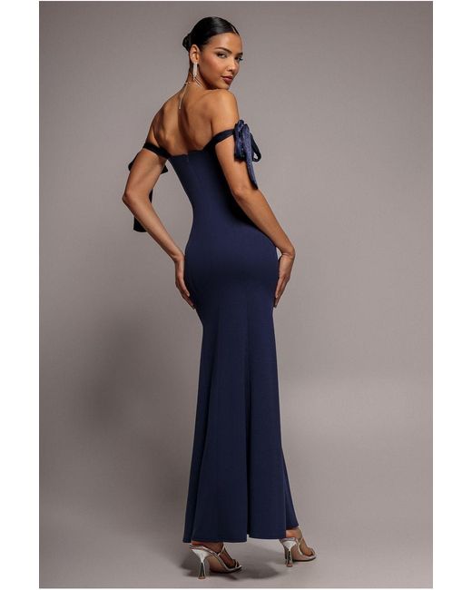 Goddiva Blue Multiway Bow Soft Satin Sweetheart Maxi Dress