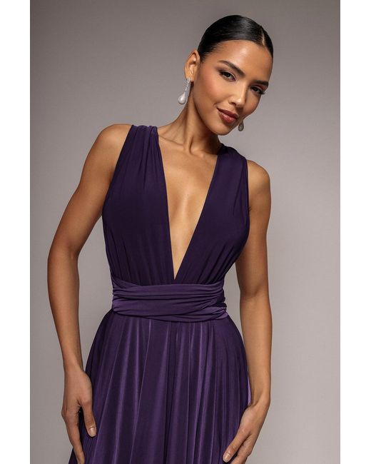 Goddiva Purple Soft Touch Multi Way Open Back Midi Dress