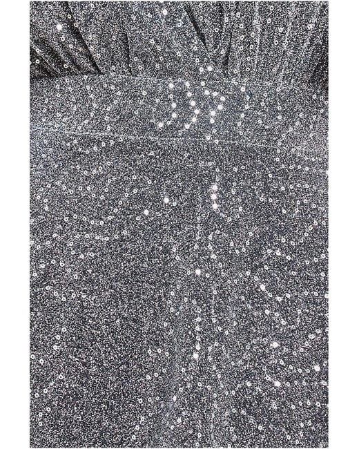 Goddiva Gray Sequin Lurex Flutter Sleeve Maxi Dress