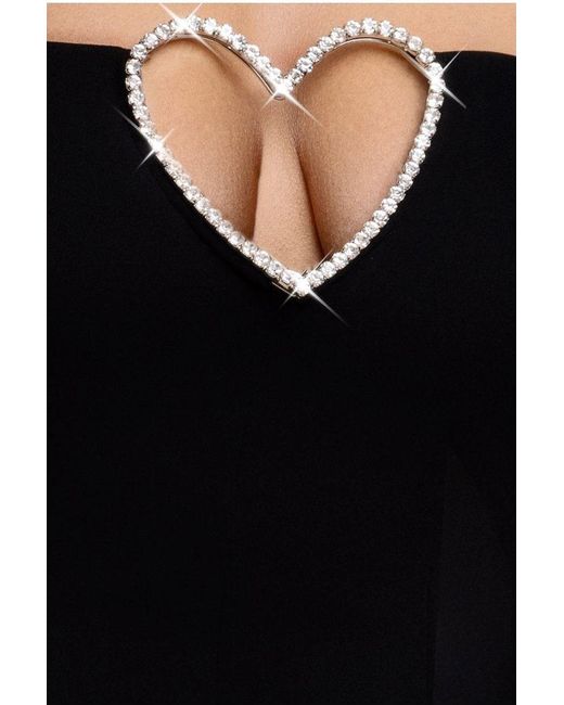 Goddiva Black Diamante Heart Trim A-Line Mini Dress