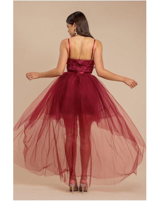 Goddiva Red High Low Tulle Mini With Lace Bodice