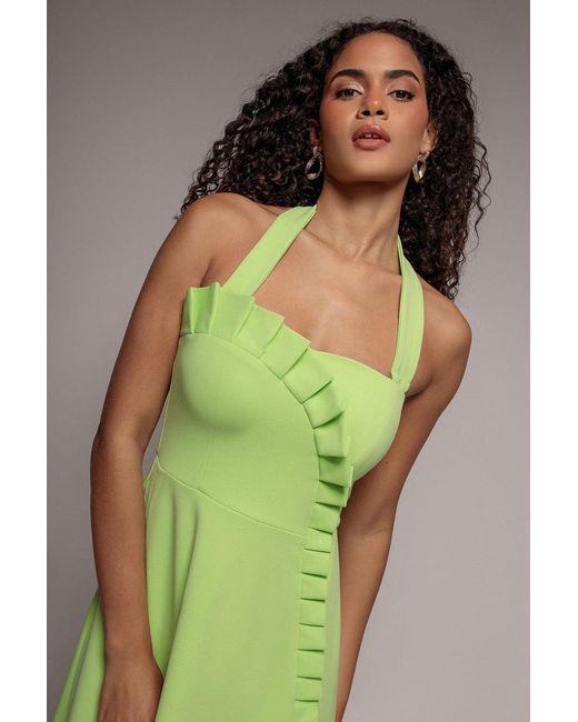 Goddiva Green Frilled Halter Neck Strap Midi Dress