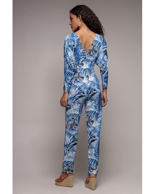 Goddiva Blue Tropical Print Jumpsuit