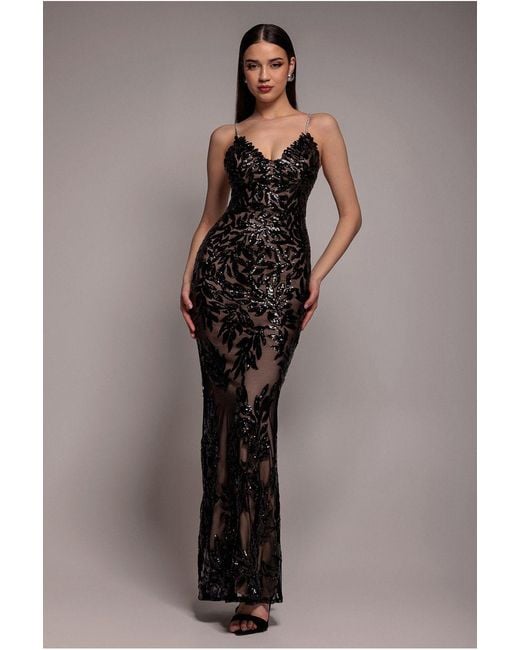 Goddiva Black Cross Back Diamante Strap Sequin Maxi