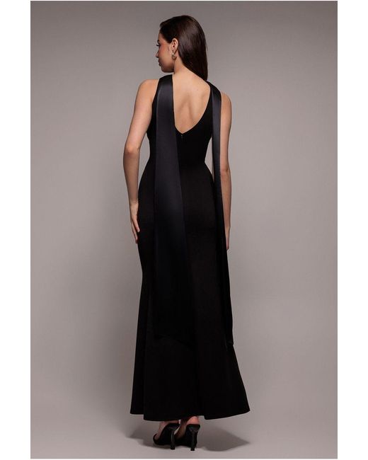 Goddiva Black Satin Multi-Tie Halterneck Maxi Dress