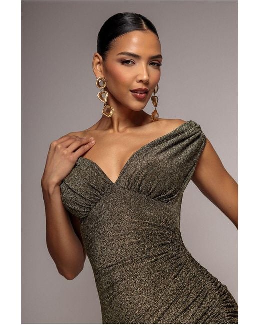 Goddiva Metallic Off The Shoulder Drawstring Side Midi