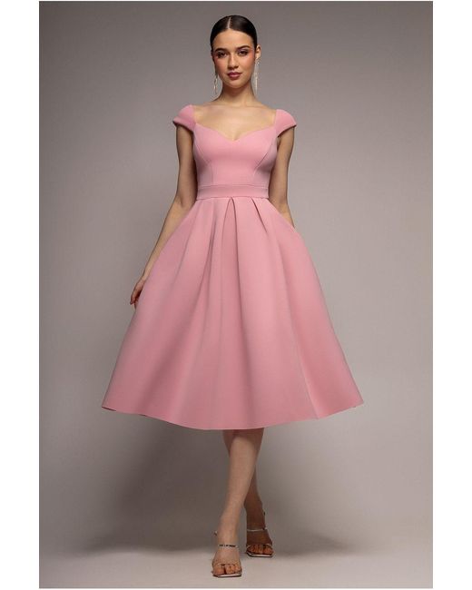 Goddiva Pink Scuba Foam Skater Midi Dress