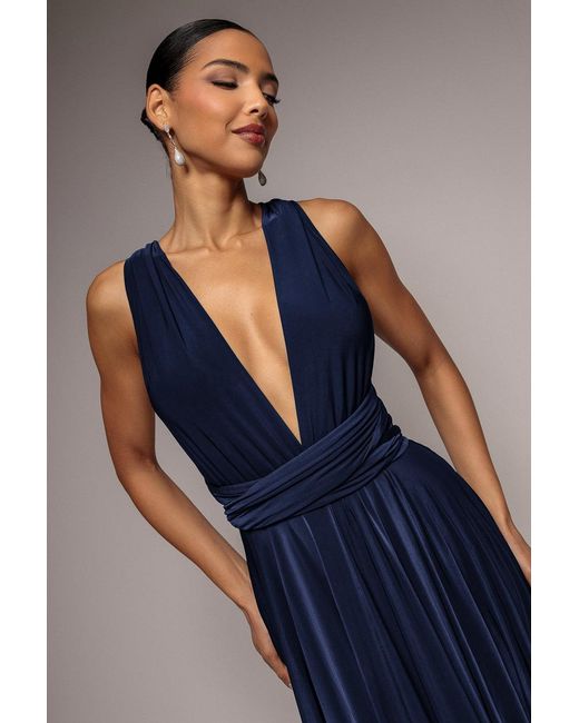Goddiva Blue Soft Touch Multi Way Open Back Midi Dress