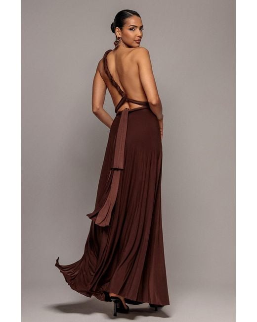 Goddiva Brown Multiway Tie-Up Maxi Dress