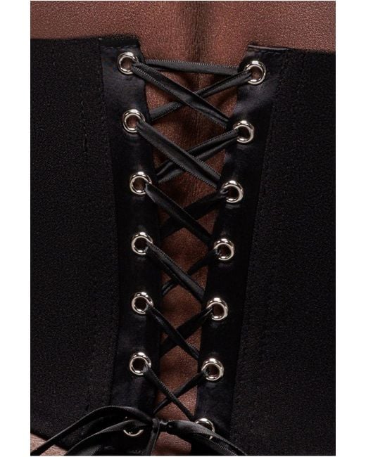 Goddiva Black High Neck Open Back Lace Up Scuba Corset Top