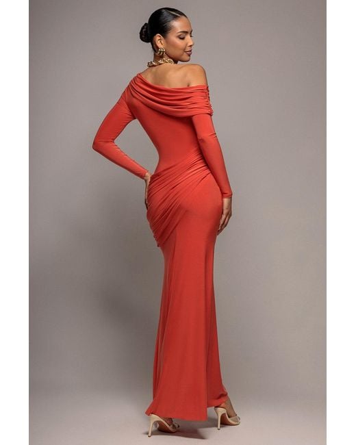 Goddiva Off Shoulder Gathered Panel Soft Touch Maxi Dress