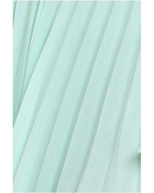 Goddiva Blue Pleated Bardot High Low Tier Chiffon Midaxi Dress