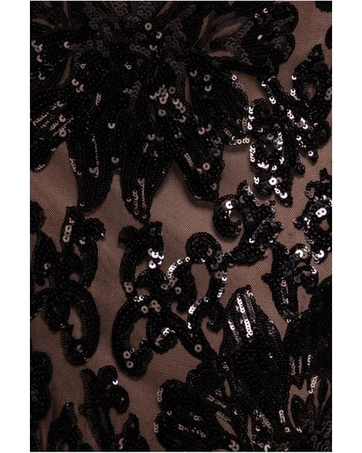 Goddiva Black Floral Sequin Mesh Maxi