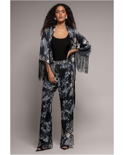 Goddiva Black Foil Print Kimono With Tassels