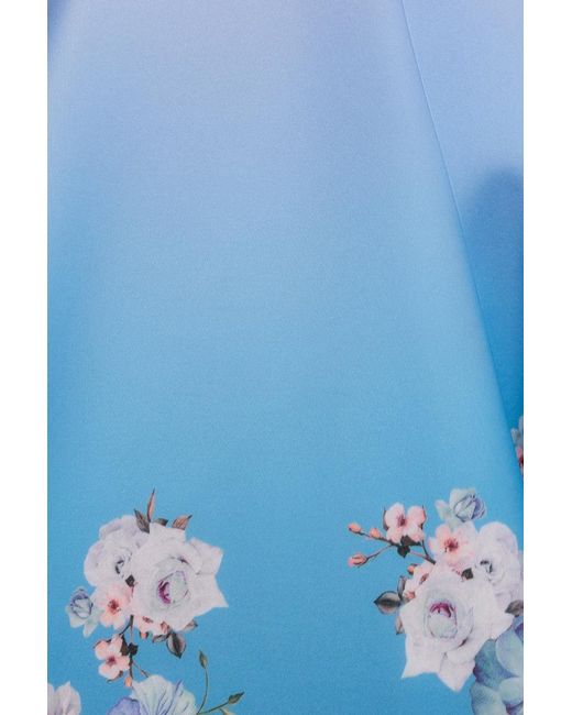 Goddiva Green Floral Printed Scuba Foam Skater Dress