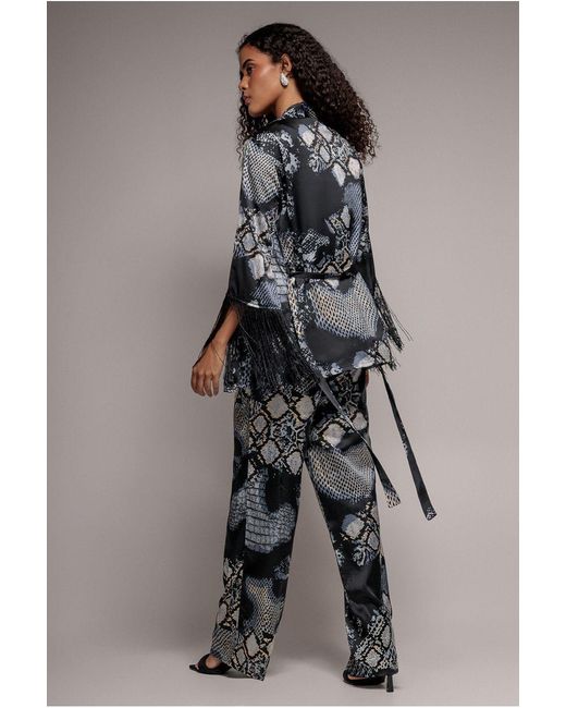 Goddiva Black Foil Print Kimono With Tassels