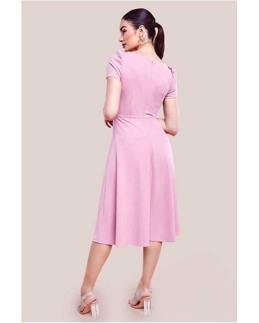 Goddiva Green Front Frill Flared Scuba Midi Dress