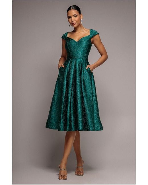 Goddiva Blue Crushed Satin Sleeveless A Line Midi Dress