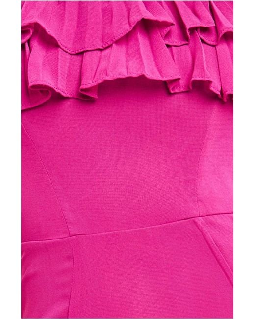 Goddiva Pink Frilled Off The Shoulder Pleated Chiffon Maxi Dress