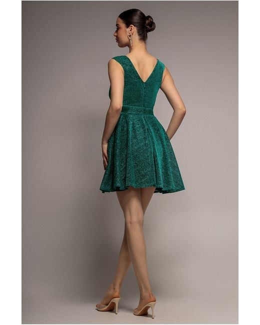 Goddiva Green Cross Over Sleeveless Mini Skater Dress