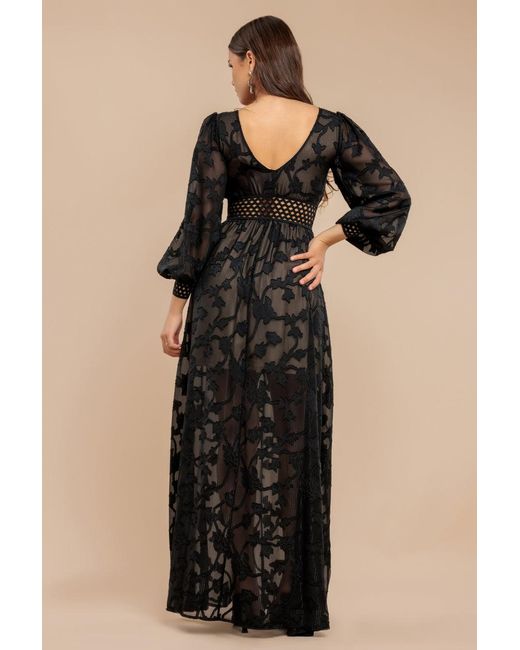 Goddiva Green Jacquard Lurex Burnout Front Split Maxi Dress