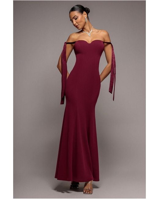 Goddiva Red Multiway Bow Soft Satin Sweetheart Maxi Dress