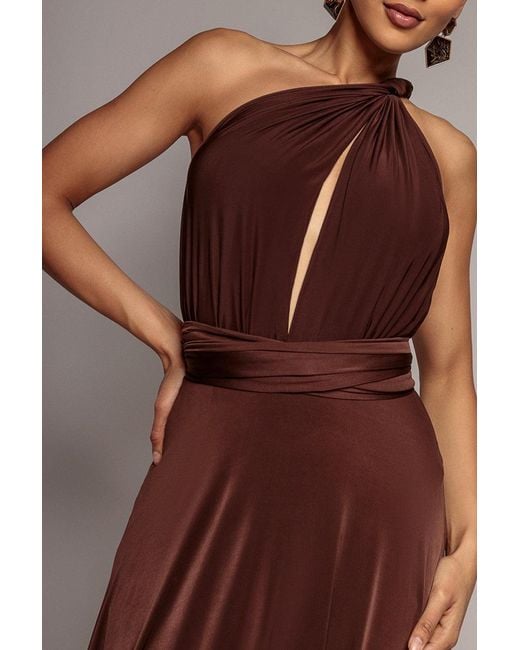 Goddiva Brown Multiway Tie-Up Maxi Dress