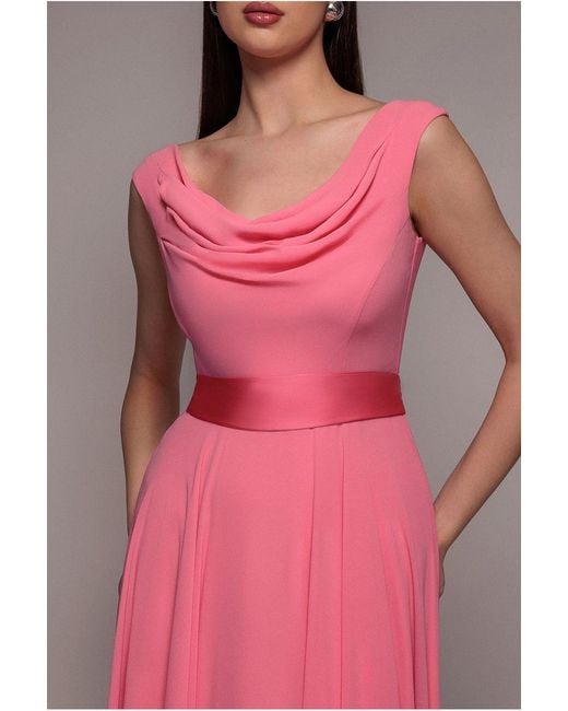 Goddiva Pink Cowl Neck A-Line Chiffon Maxi Dress