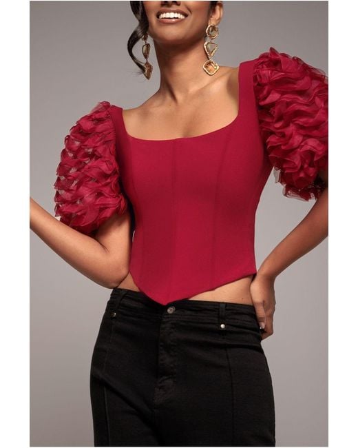Goddiva 3D Textured Sleeve Scuba Corset Top