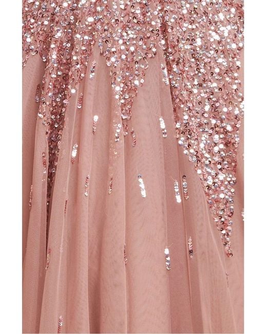 Goddiva Pink Sunray Hand Embellished Sequin A-Line Sleeveless Maxi Dress
