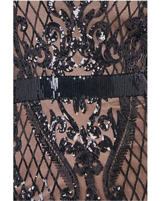 Goddiva Black Sequin Square Neck Maxi With Scallop Hem