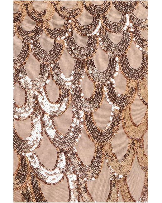 Goddiva Natural Diamante Strap Fish Scale Sequin Maxi Dress