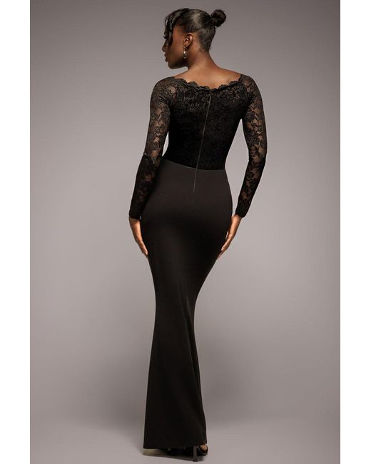 Goddiva Lace High Neck Sheer Bodice Long Sleeve Maxi Dress - Red main image 1