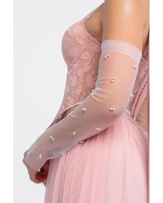 Goddiva Pink Embellished Fingerless Mesh Gloves