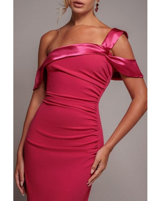 Goddiva Pink One Shoulder Satin Band Bodycon Midi Dress