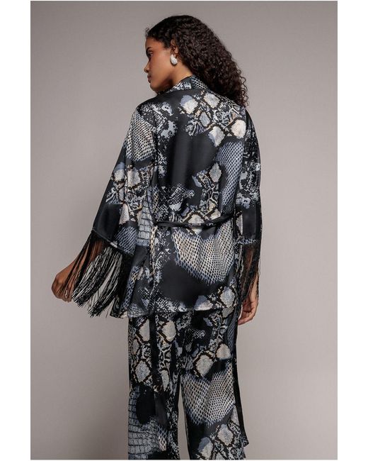 Goddiva Black Foil Print Kimono With Tassels