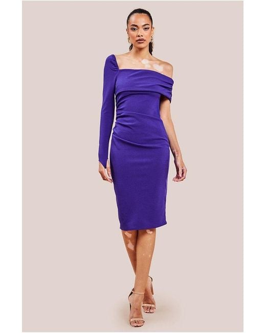 Goddiva Purple One Shoulder Scuba Midi Dress