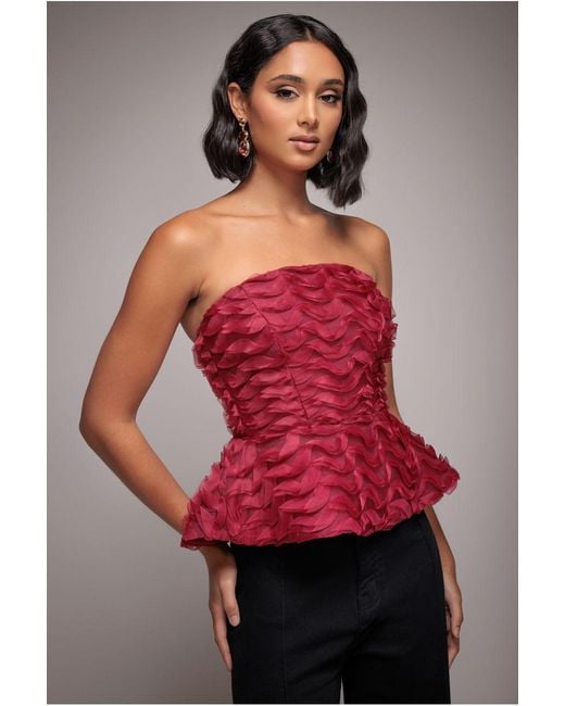 Goddiva Peplum 3D Textured Boob Tube Lace Up Corset